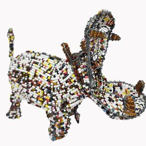 Handcrafted African Beaded Hippopotamus Sculpture 11" Long Wire Multicolor Beads